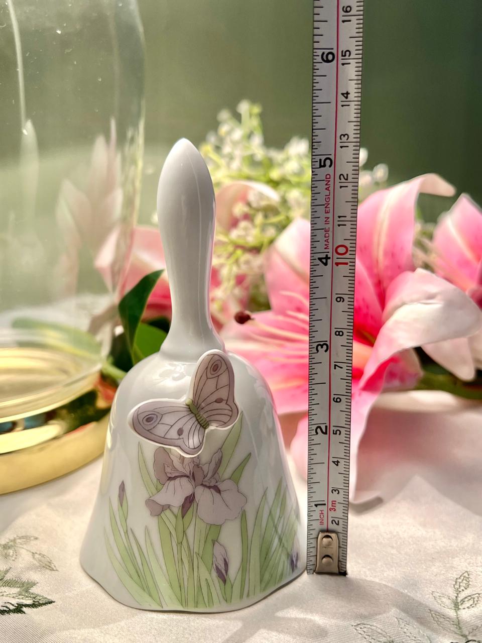 Floral Butterfly Ceramic Hand Bell 5 in