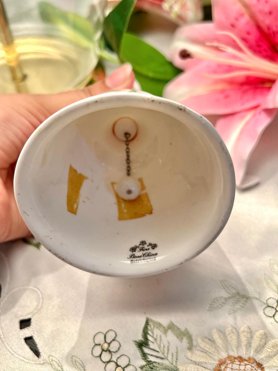 Pearl Wedding Fine Bone China Floral Hand Bell 5 in