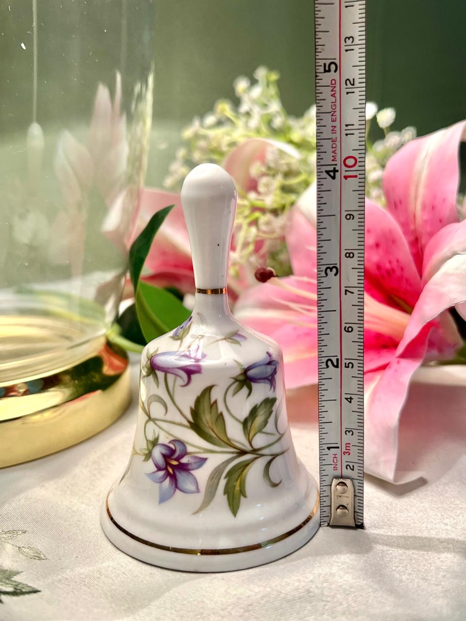 Purple Floral Ceramic Hand Bell with Gold Trim 4 in