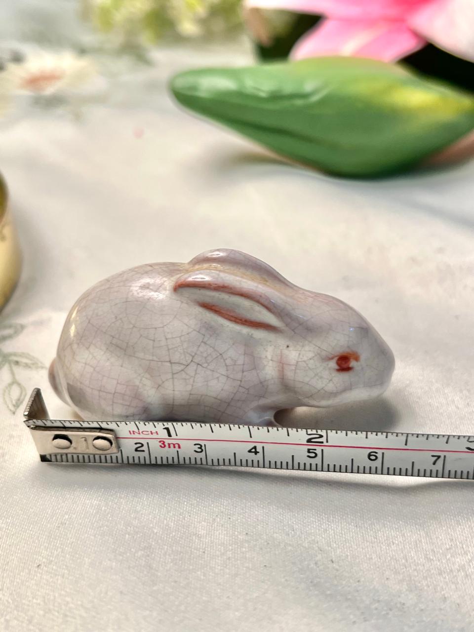 Cream Ceramic Rabbit Figurine Crackle Finish 6cm
