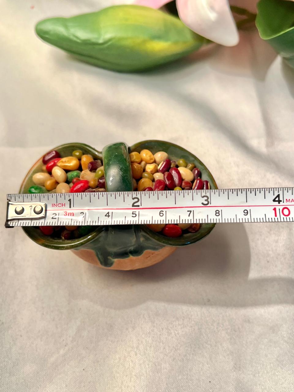 Miniature Ceramic Basket with Multicolour Bean Detail 4 in