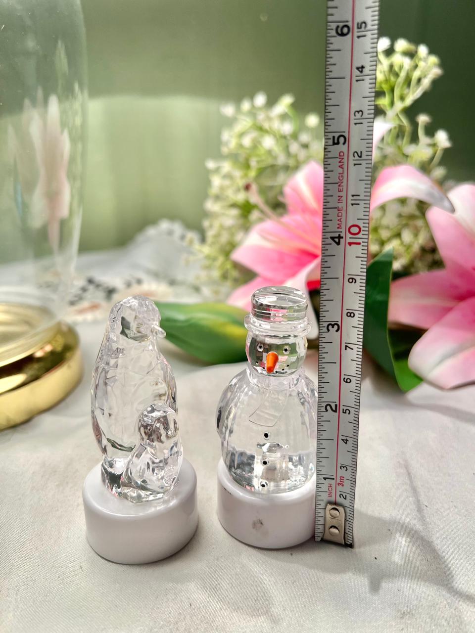 Acrylic Snowman & Penguin Light Figurines – 2 Piece, Approx. 8 cm