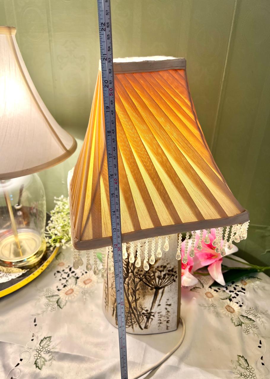 Vintage Botanical Table Lamp Slatted Shade Bead Fringe 21 in