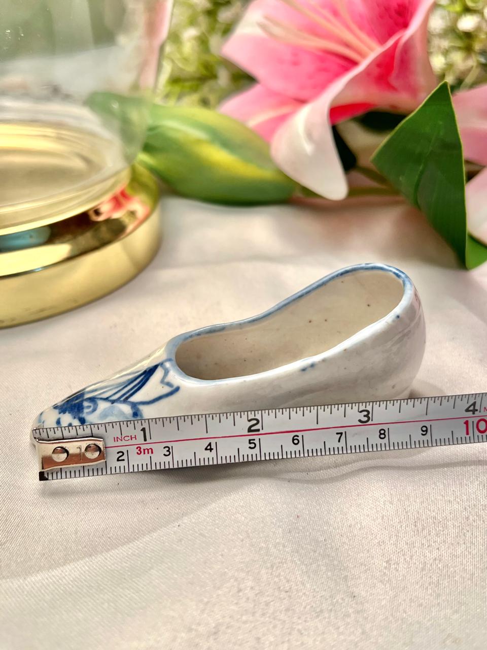 Vintage Blue & White Ceramic Miniature Shoe Approx. 3.5 in