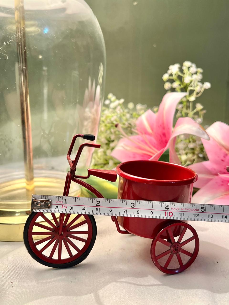 Red Metal Tricycle Planter Miniature Decor Approx. 4 in