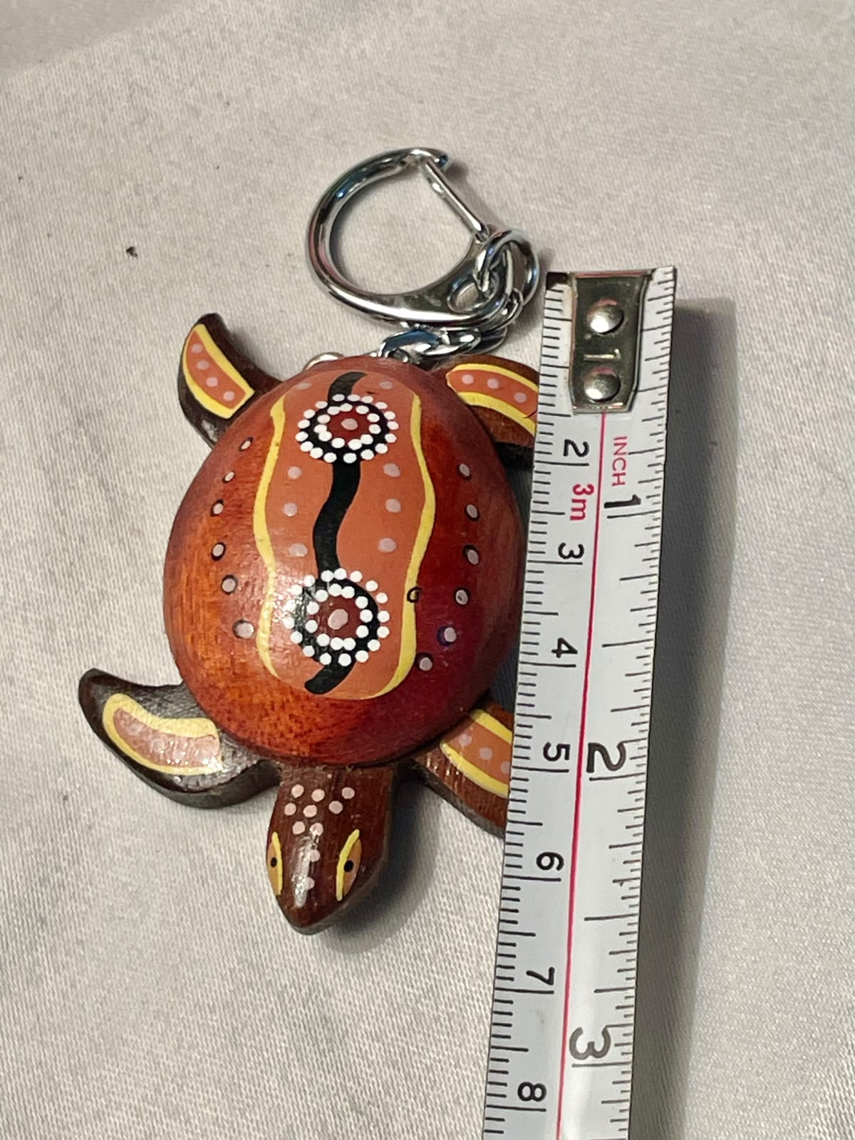 Vintage Painted Wooden Turtle Keychain 1pc 2.5 in
