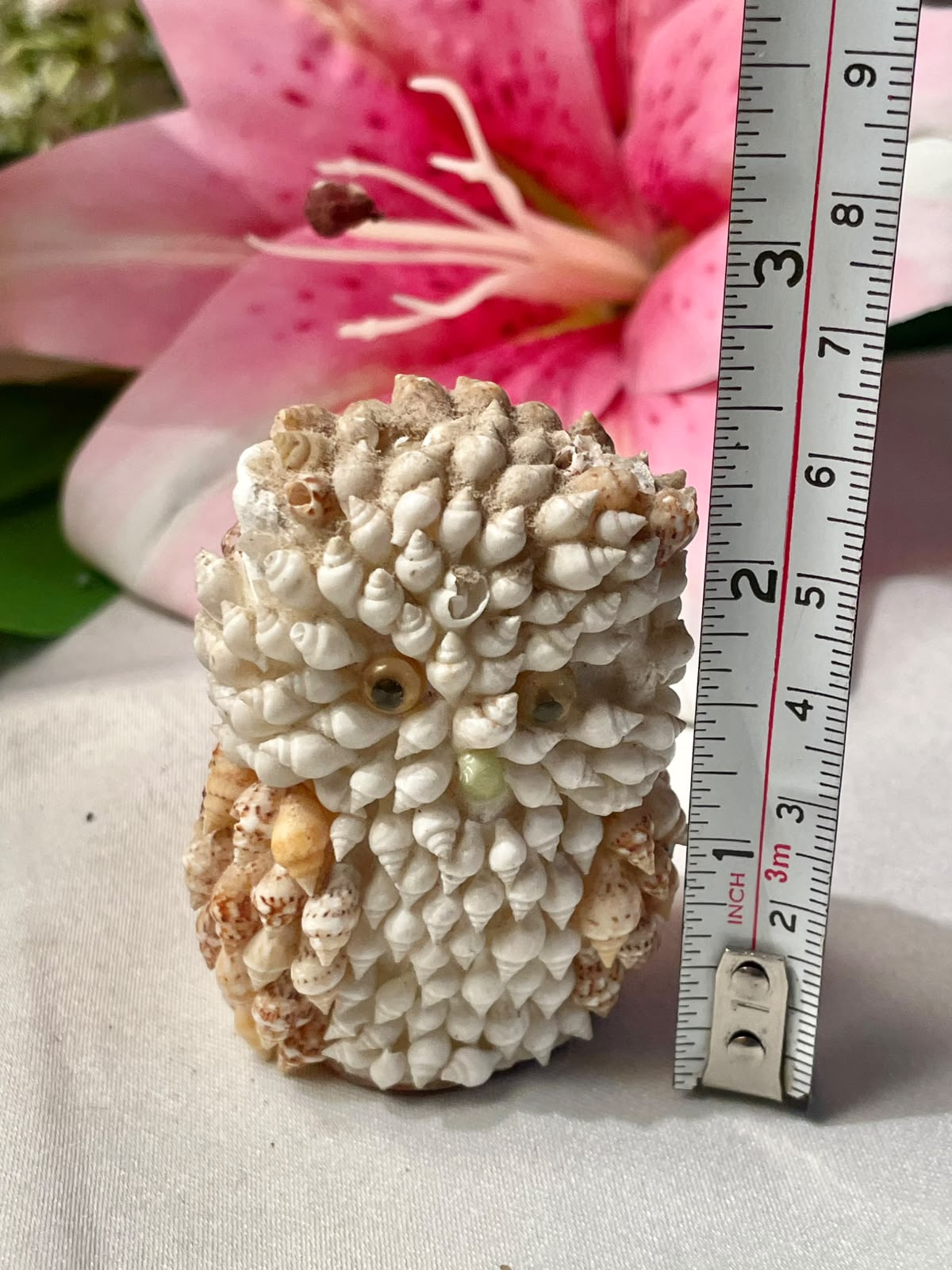 Vintage Shell Owl Miniature Ornament 2.5 in