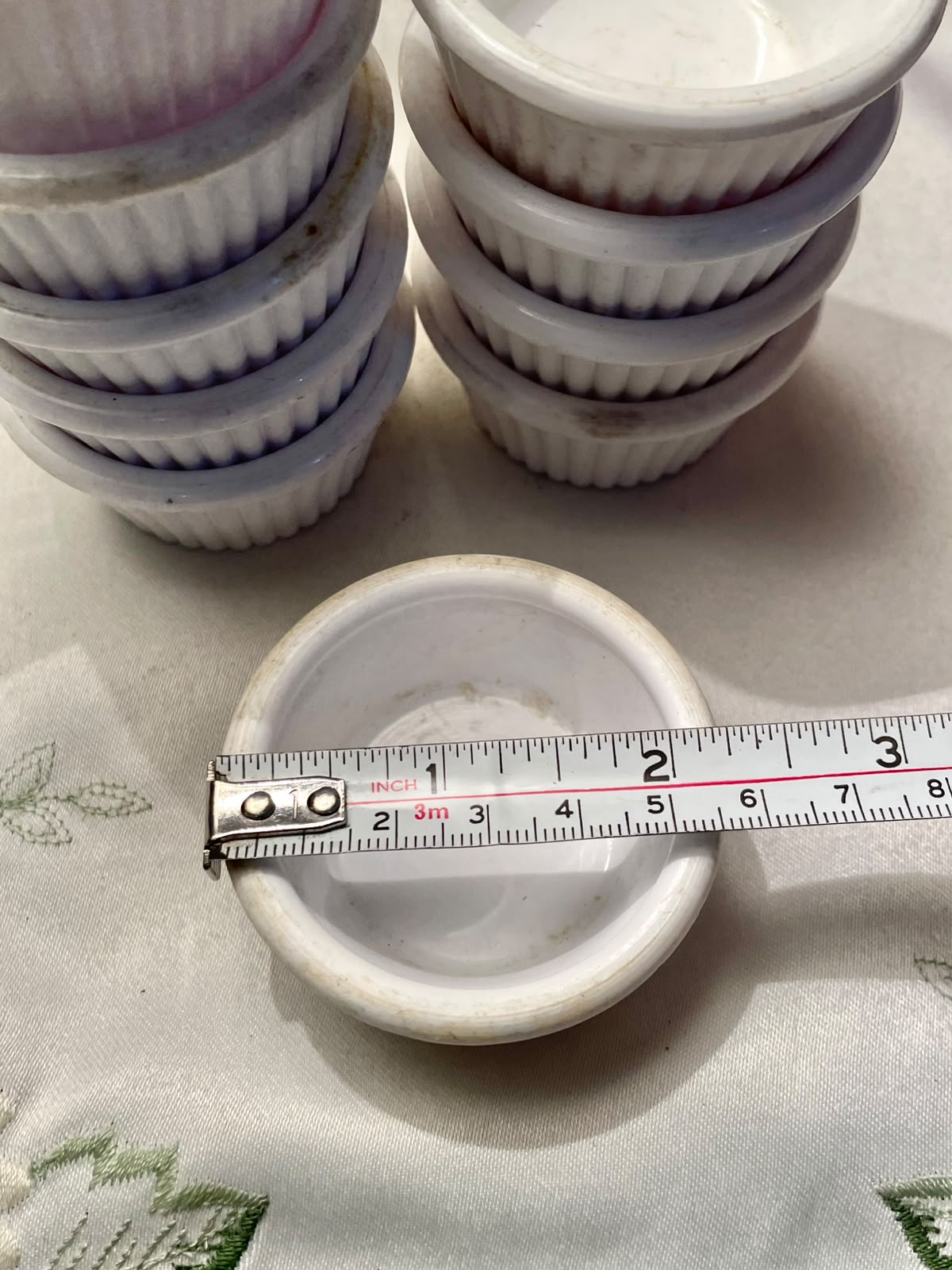 White Fluted Ceramic Ramekins 10-Piece Set 7 cm Oven-Safe