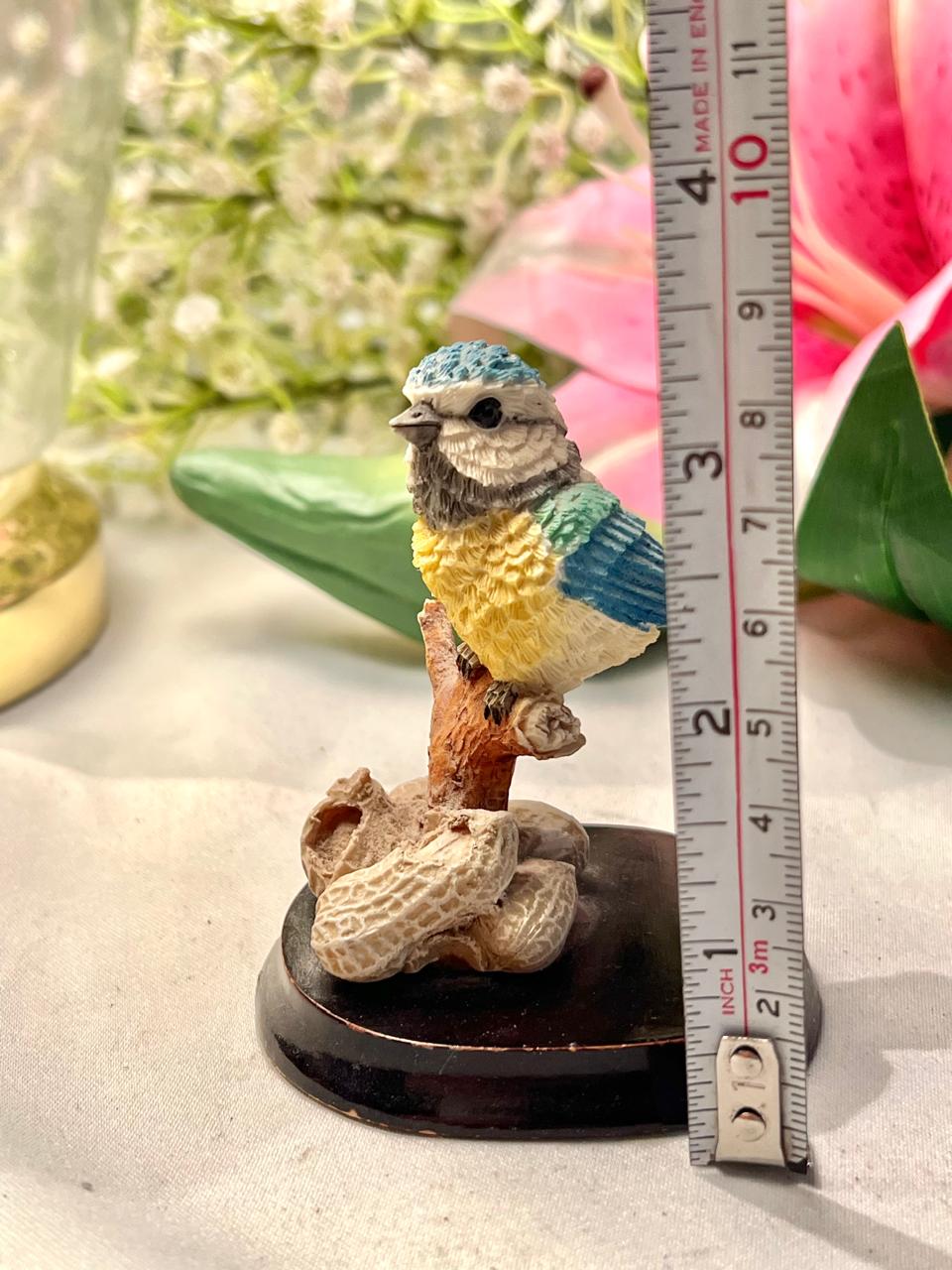 Miniature Blue & Yellow Bird Figurine on Base 8 cm