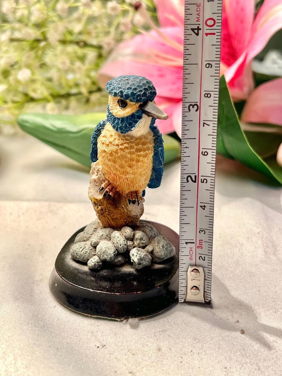 Blue & Yellow Kingfisher Bird Figurine on Display Base 9 cm