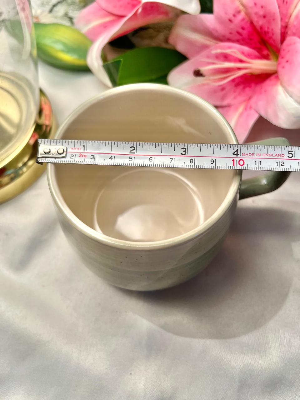Hand Painted Nutmeg Home Green Stoneware Soup Mug – Approx. 4 Inch