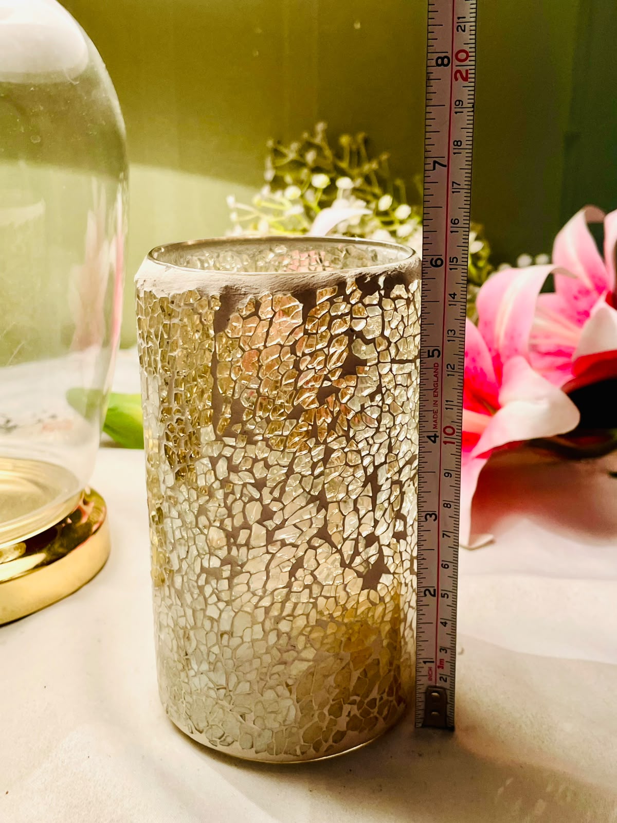 Gold Mosaic Crystal LED Candle Holder 15 cm