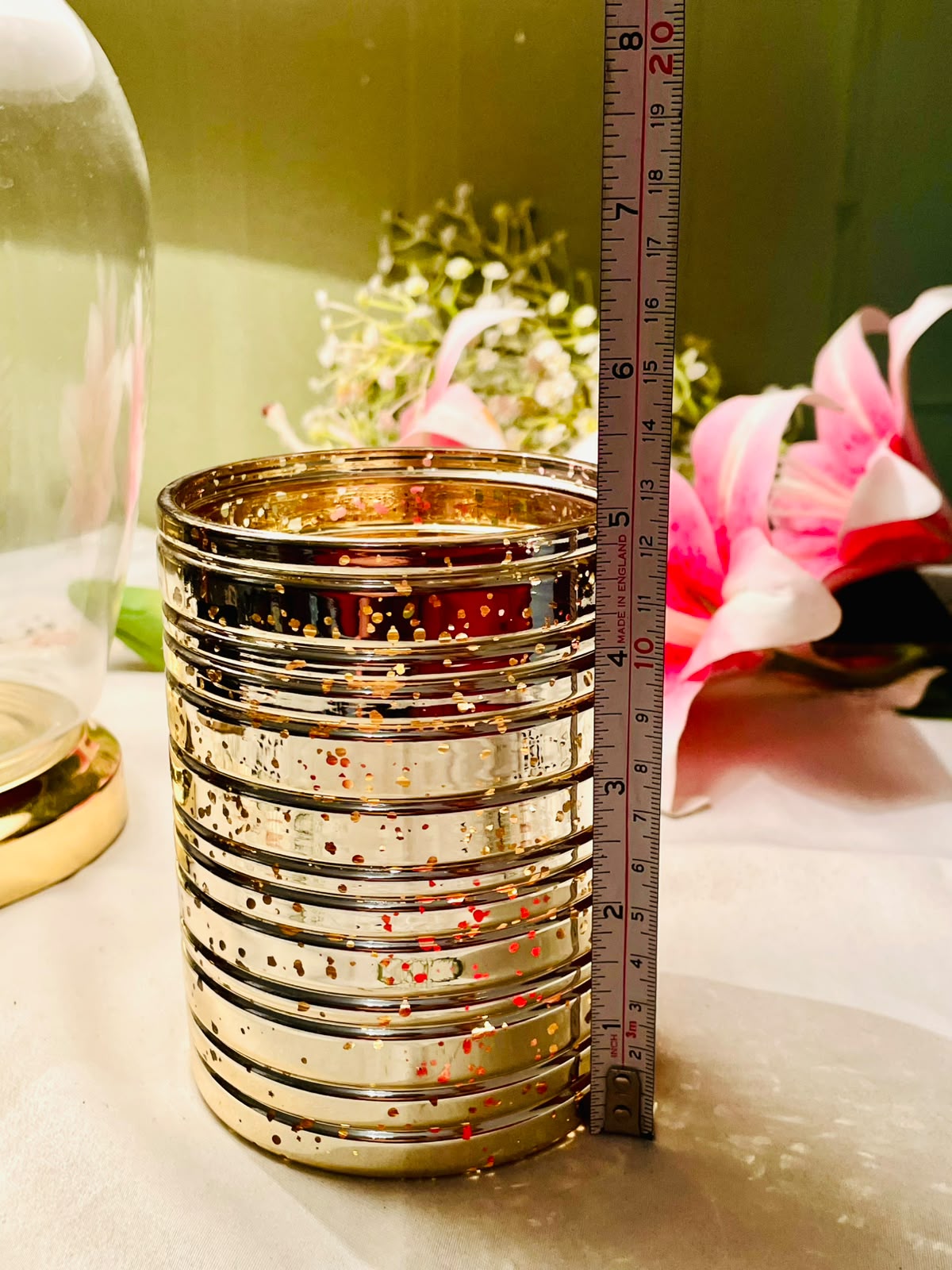 Gold Ribbed Crystal Candle Holder 13 cm
