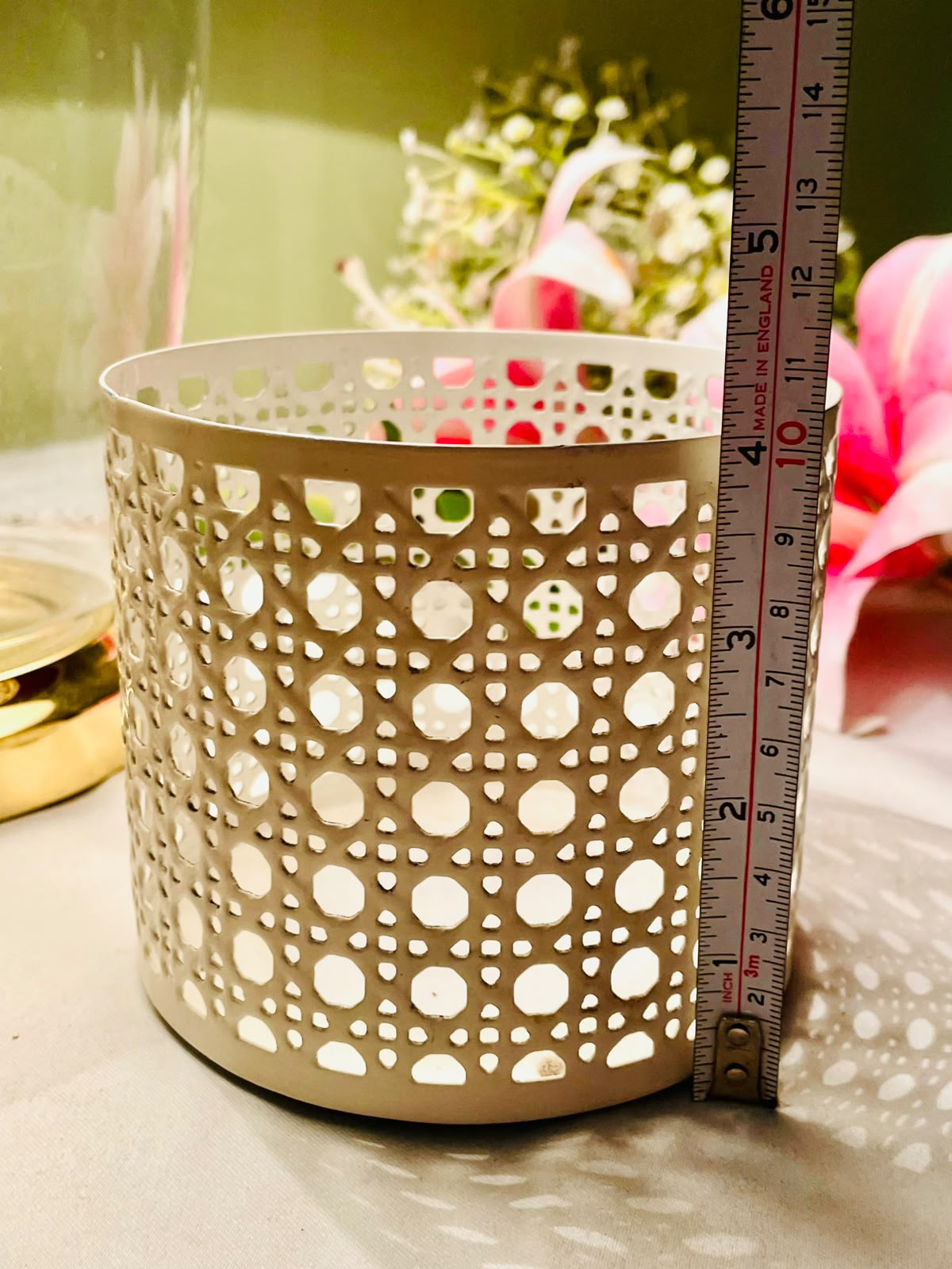 Cream Perforated Metal Candle Holder 11cm