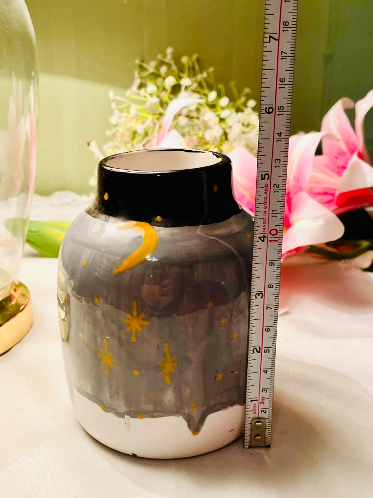 Hand Painting Grey Moon & Stars Ceramic Vase 13cm
