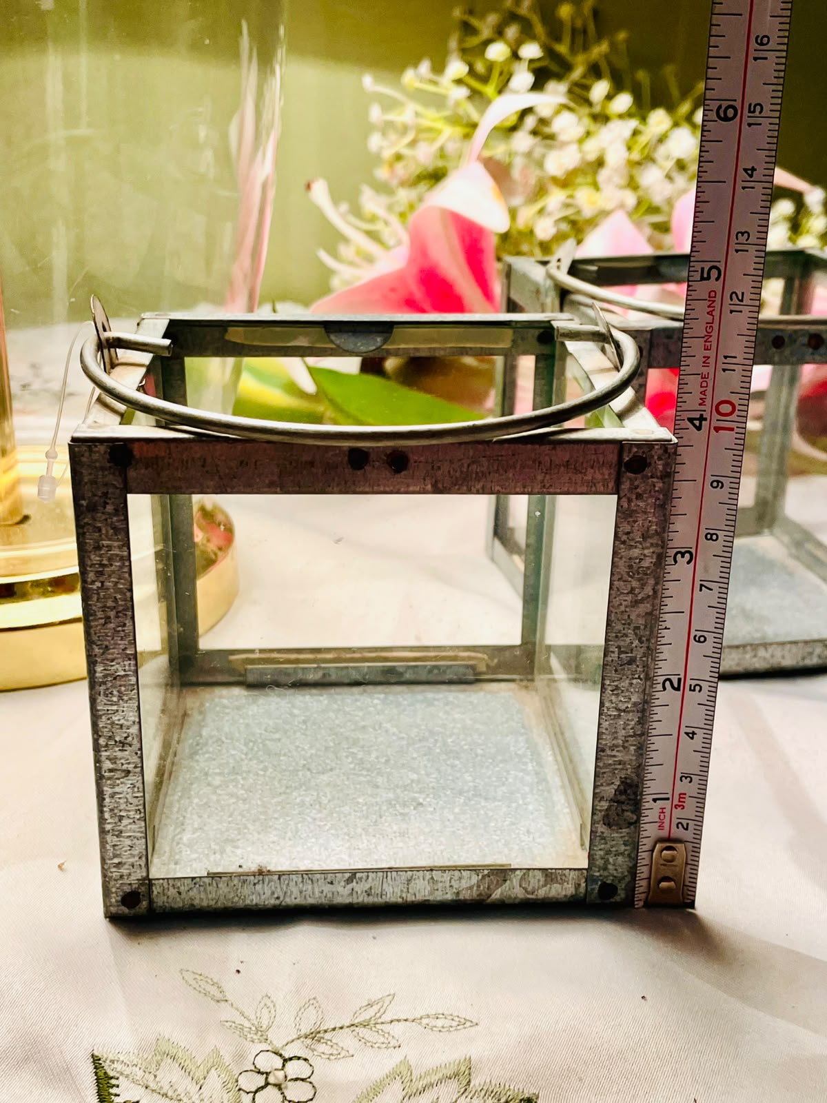 2pc Metal & Clear Crystal Square Candle Lanterns 10cm