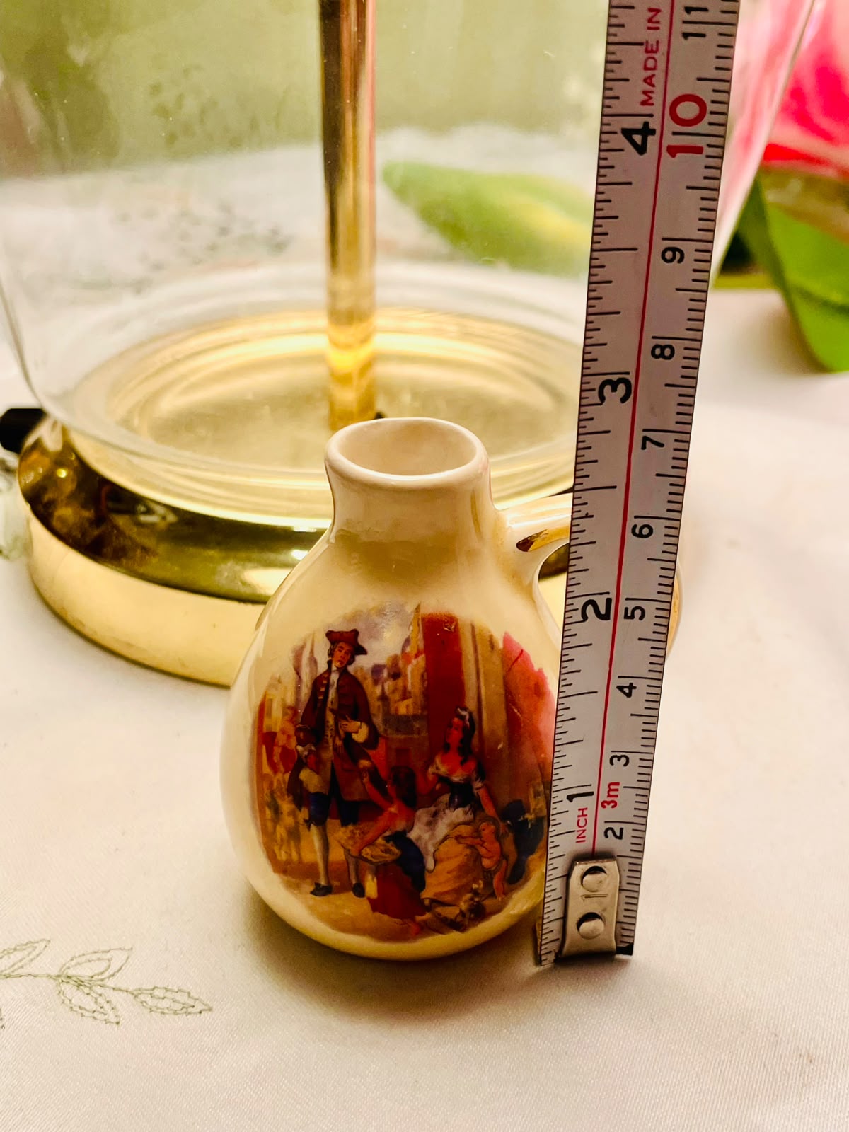 Vintage Limoges Miniature Cream Ceramic Jug with Figurative Scene 7cm