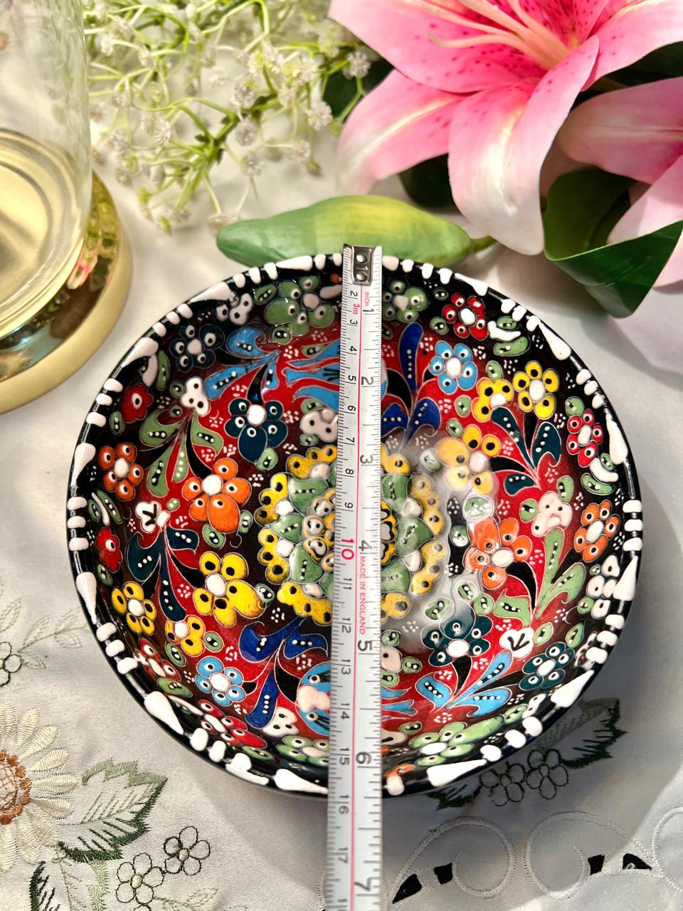Hand Painted Handmade Turkish Floral Ceramic Bowl – 6 Inch