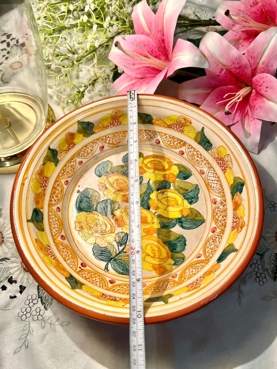 Hand Painted Yellow Floral Ceramic Large Deep Serving Bowl – 10 Inch