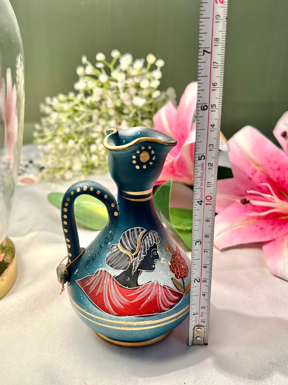 Teal Figurative Ceramic Jug 5.5 in