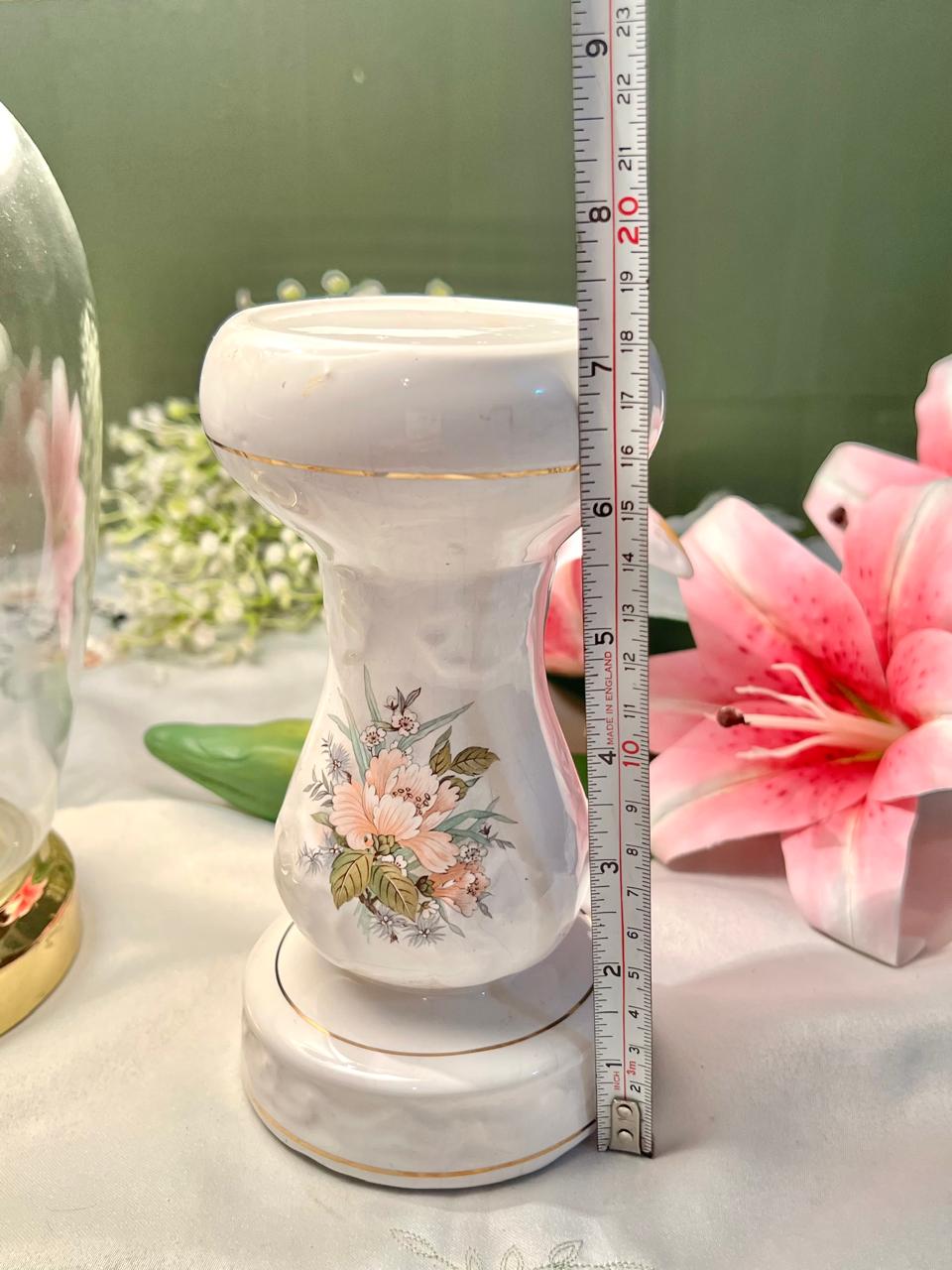 Vintage Floral Ceramic Pedestal Holder – Approx. 18 cm