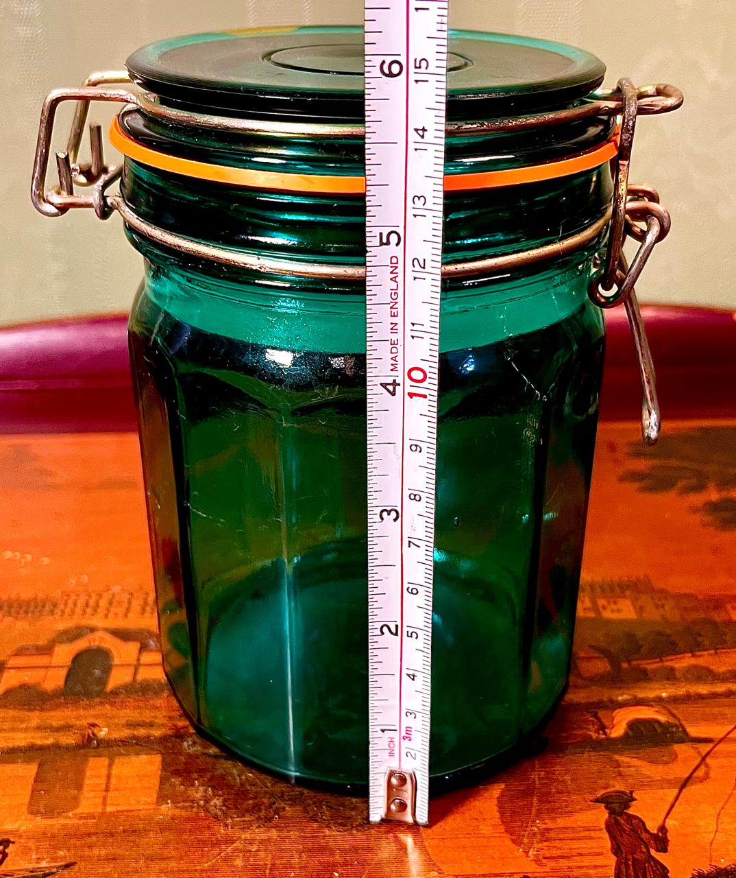 Vintage Green Crystal Storage Jar with Clamp Lid 15cm