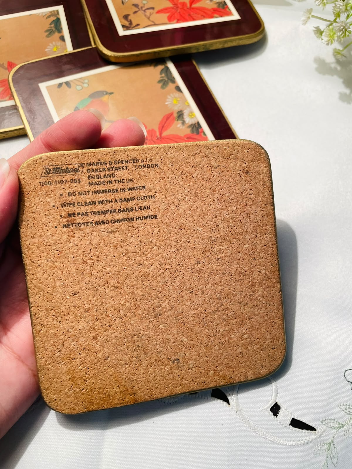 Bird & Floral Square Coasters – 4 Piece Set