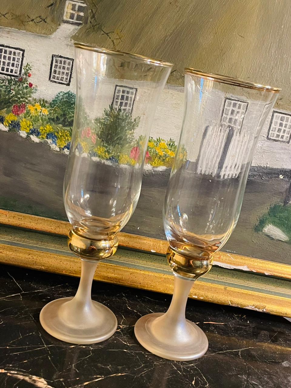 Set of 2 Crystal Gold Goblets – Gold Ball Stem Iced Tea Glasses