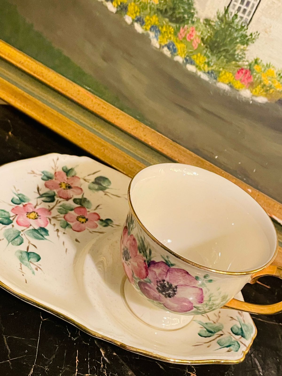 Royal Vale Vintage Footed Tea Cup and Plate – Floral Motif Bone China England