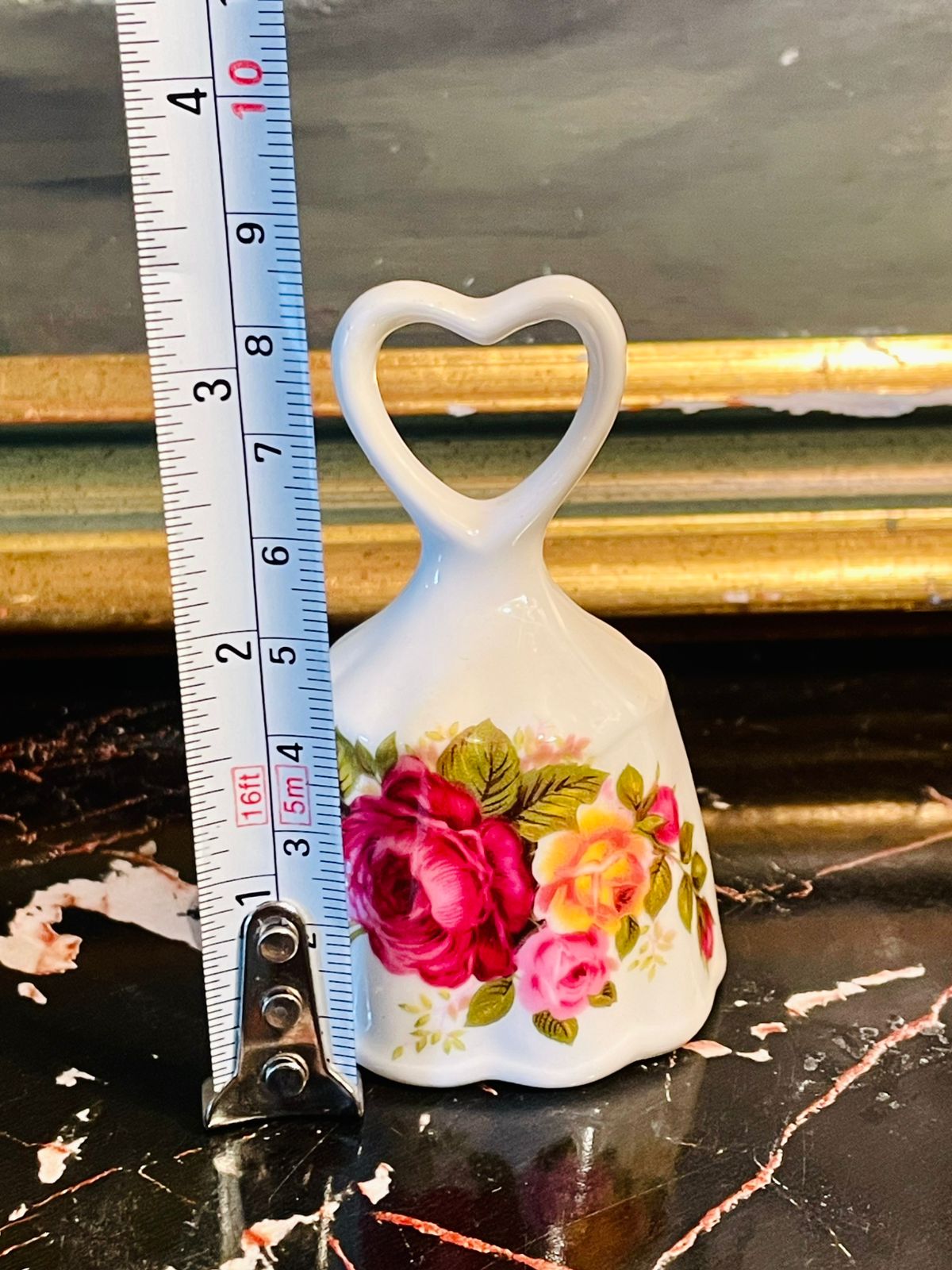 Fine Bone China Heart Handle Bell – Vintage Rose Floral Design