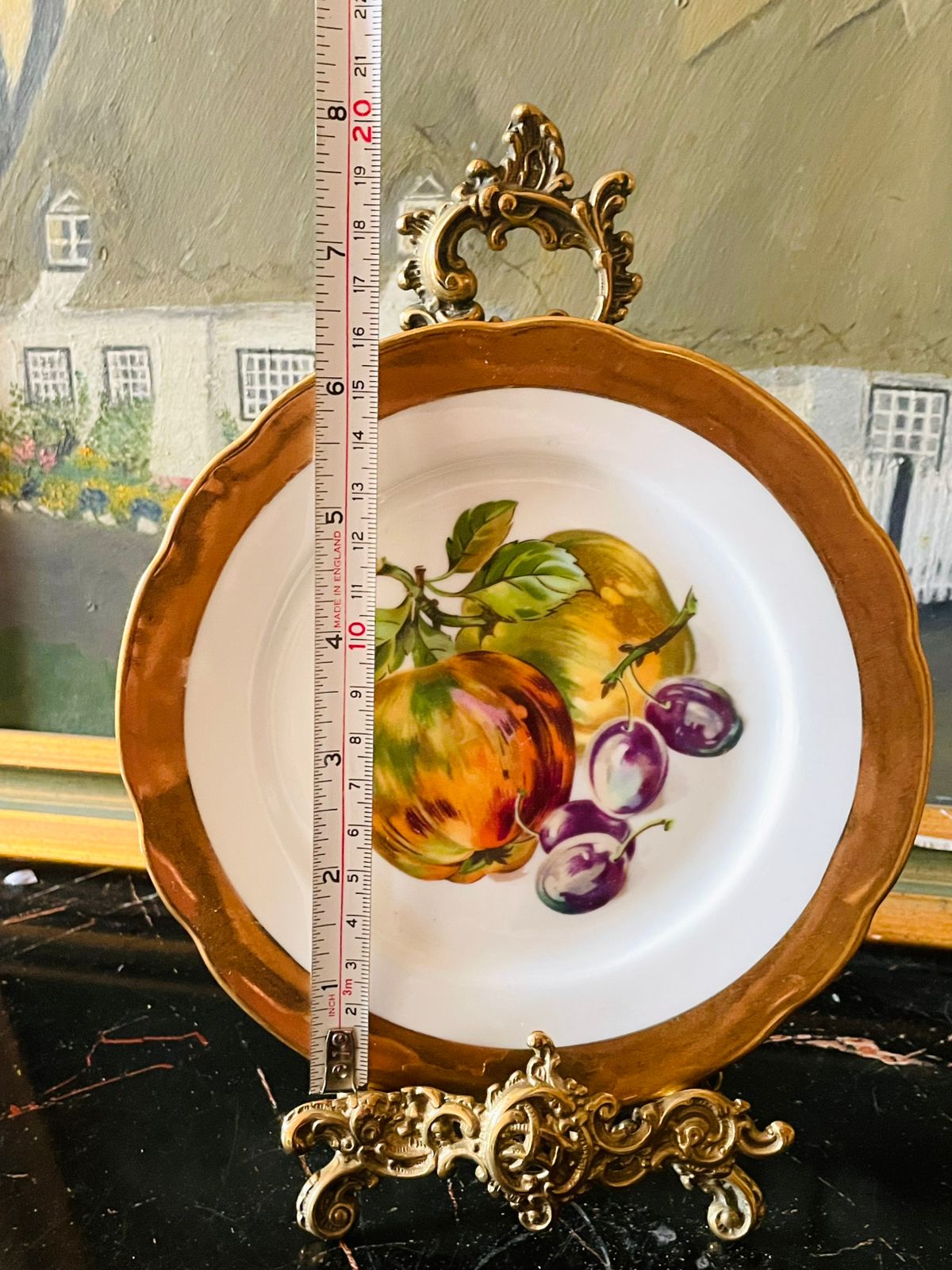(Rare find) Set of 2 Vintage Czechoslovakia Porcelain Plates – Hand-Painted Fruits with Gold Trim