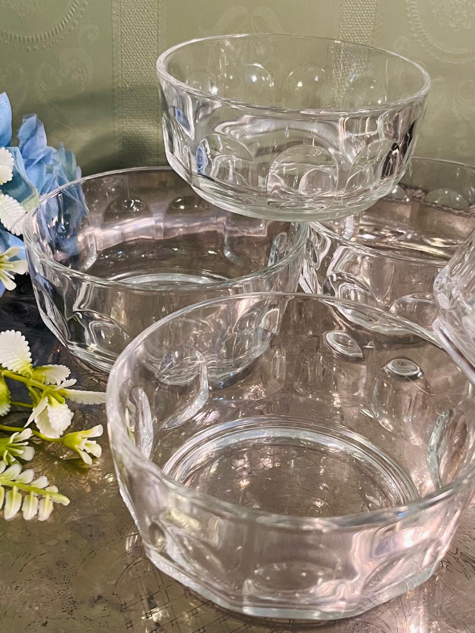 Vintage Pressed Crystal Dessert Bowls Set of 5 – 11 cm