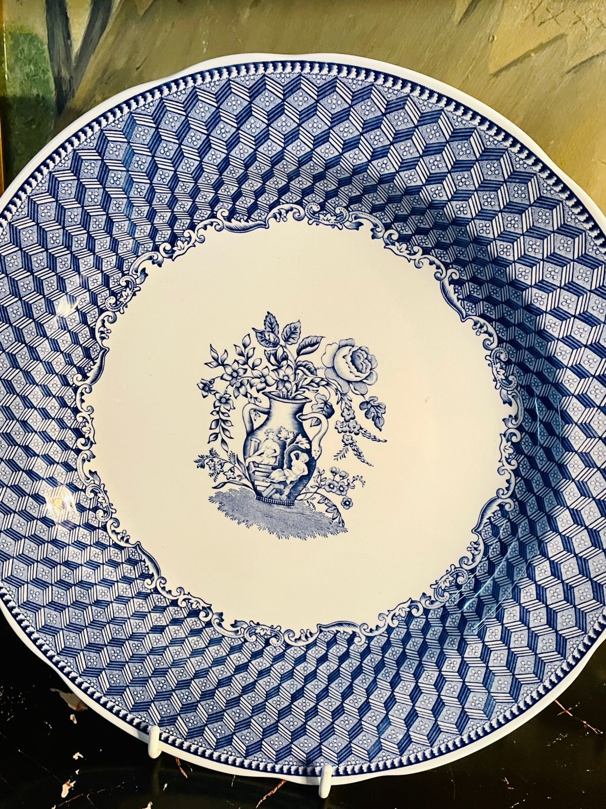 Spode Blue & White Floral Geometric Decorative Plate 10 in– England