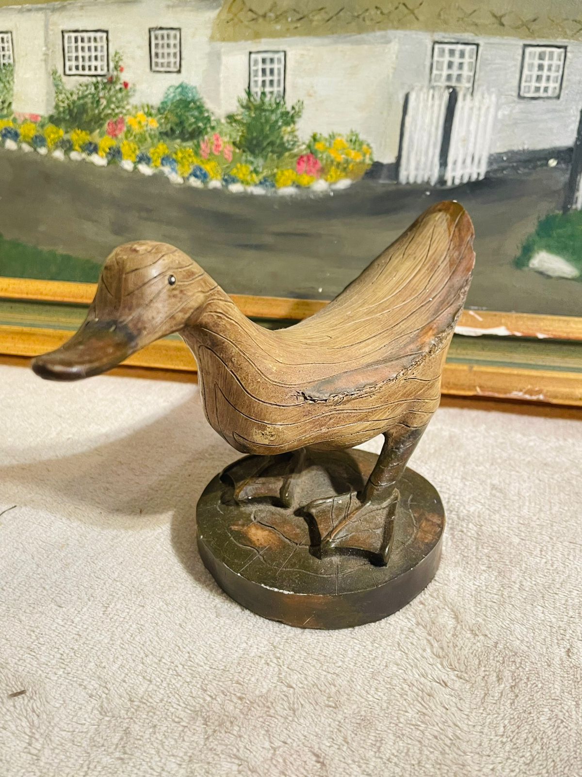 Wooden Carved Duck Standing – Lovely Dark Wood Rare Collectible