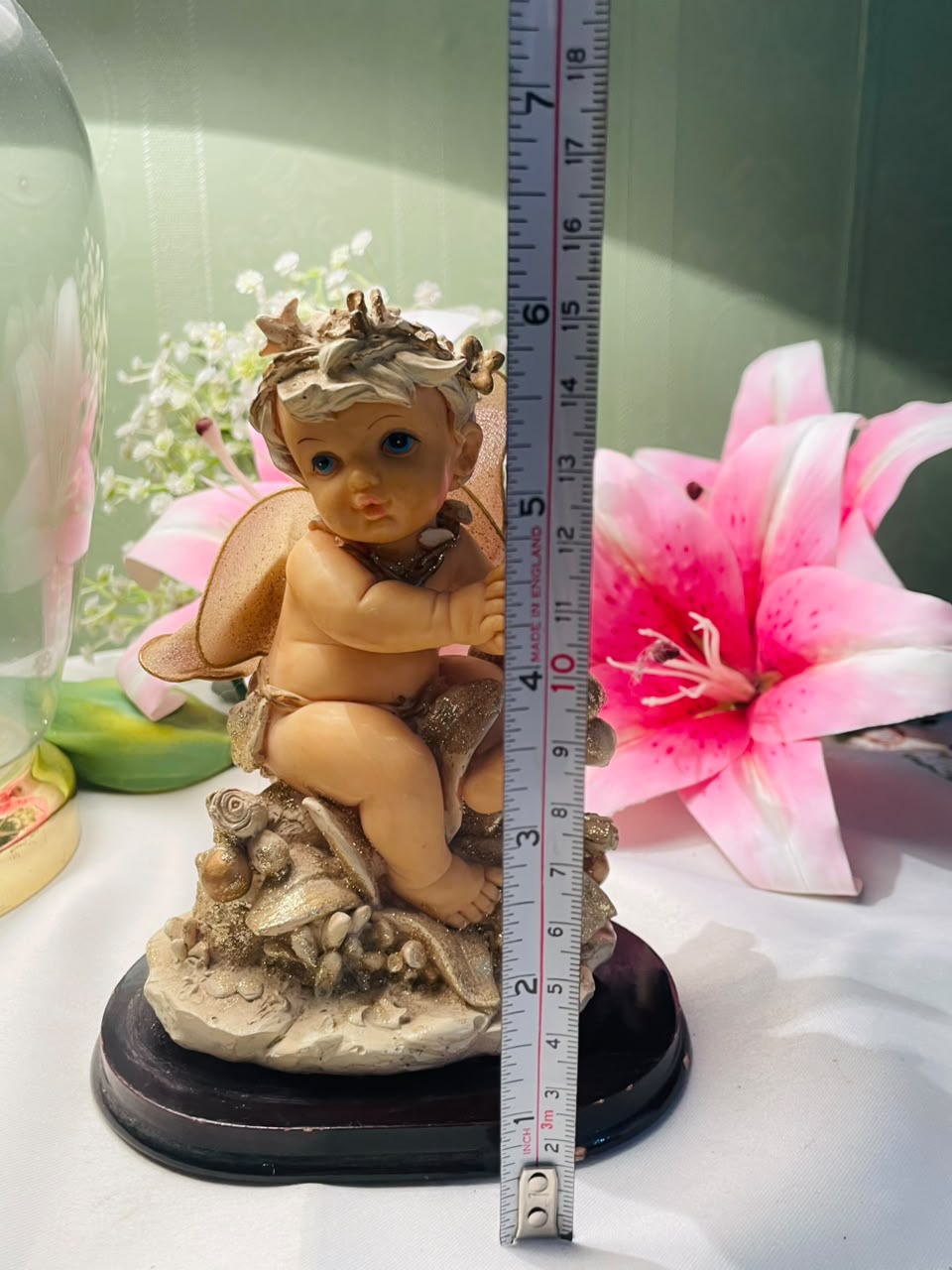 Decorative Fairy Child Figurine with Wings on Base Approx. 15 cm