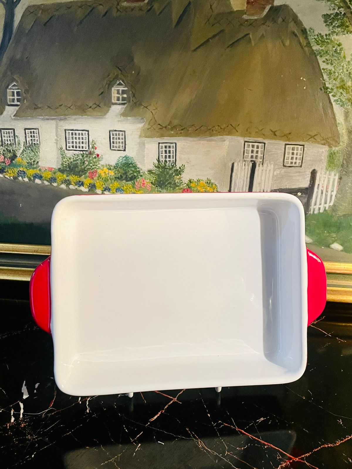 Porcelain Rectangular Baking Dish – Red & White Oven-Safe Ceramic lasagna dish