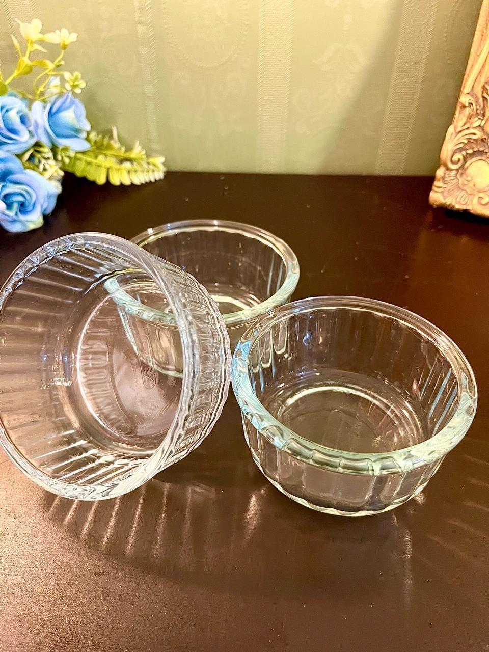 Set of 3 Vintage Ribbed Glass Bowls 4 Inch