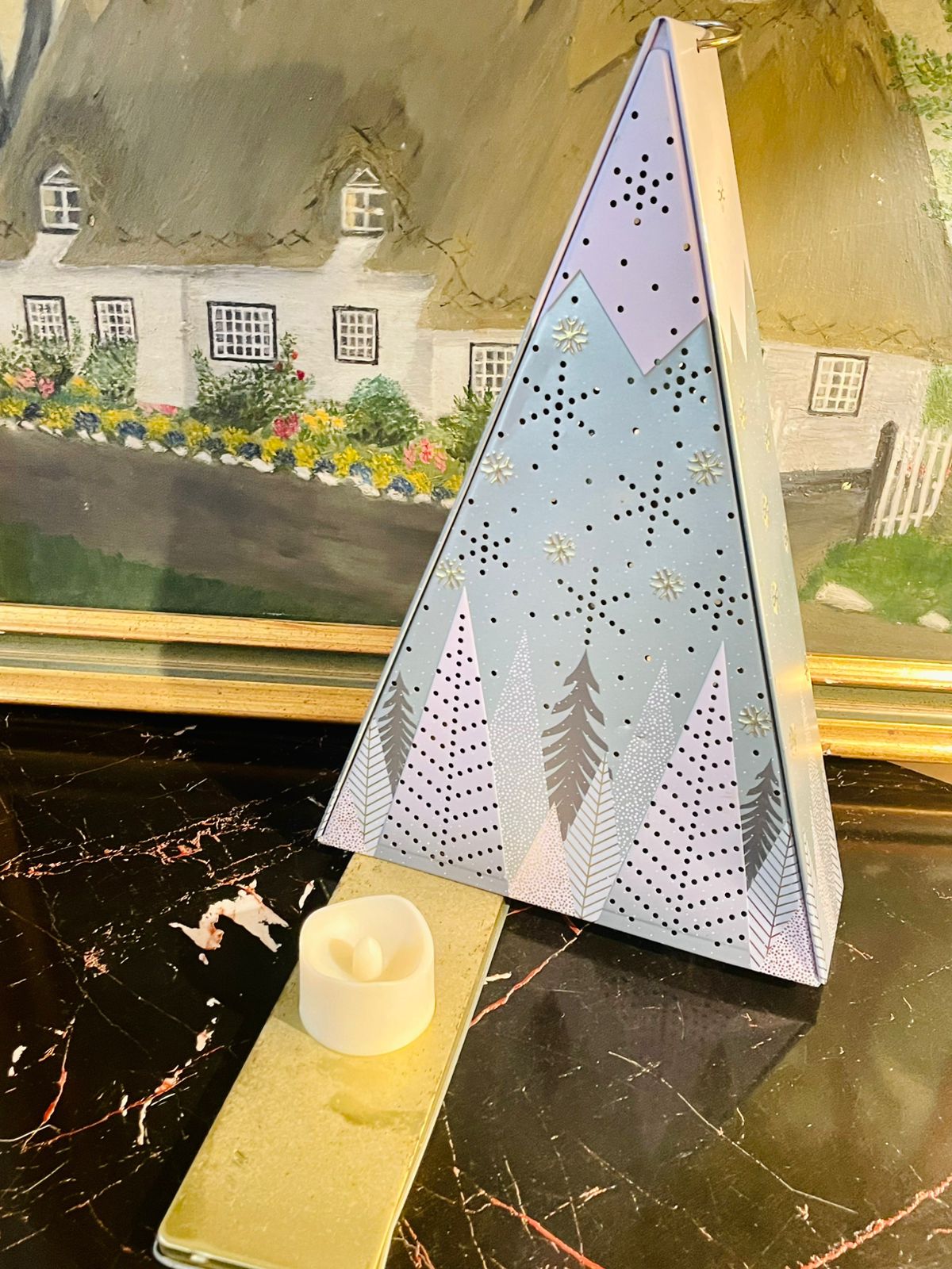 Christmas Tree Shaped Decorative lantern Tin Box – Festive Holiday Storage (27 cm)