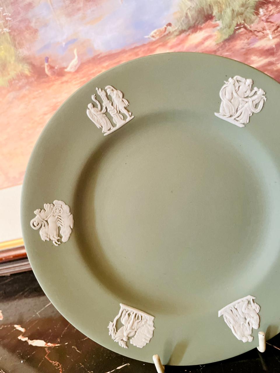 Vintage Wedgwood Jasperware Green Plate with White Relief 7 inches– England