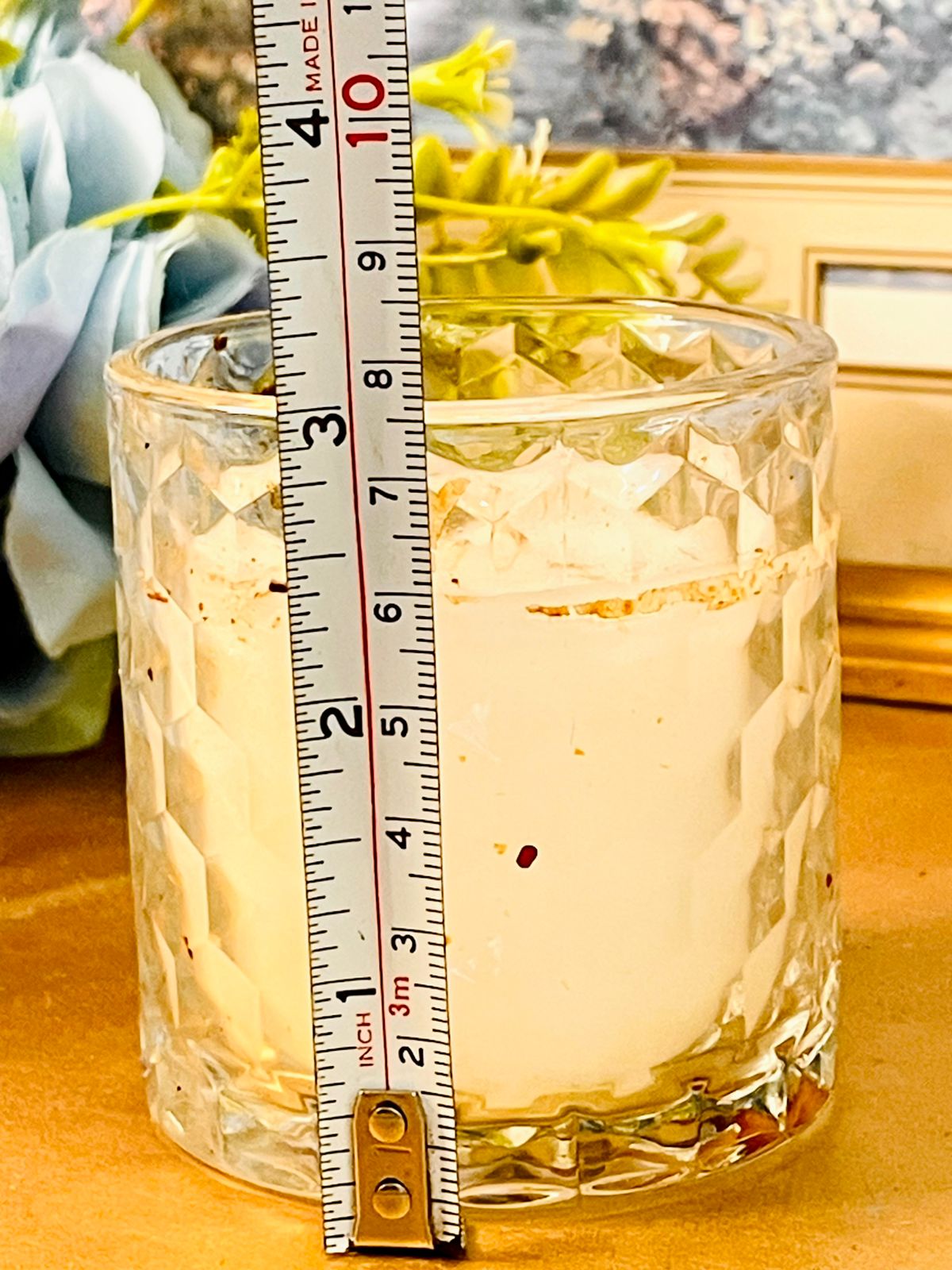 Faceted Glass Candle Holder with White Wax Decor