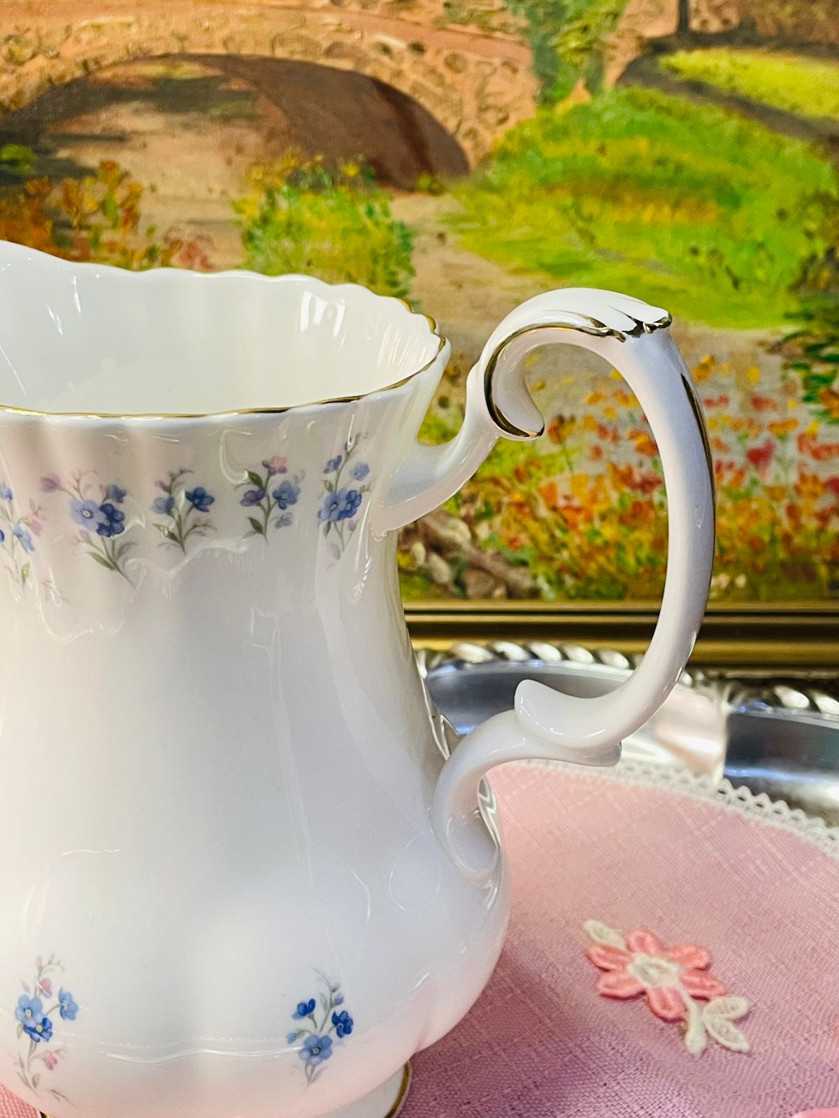 Royal Albert “Memory Lane” Floral Jug / Pitcher – 1 Litre – Vintage England Bone China