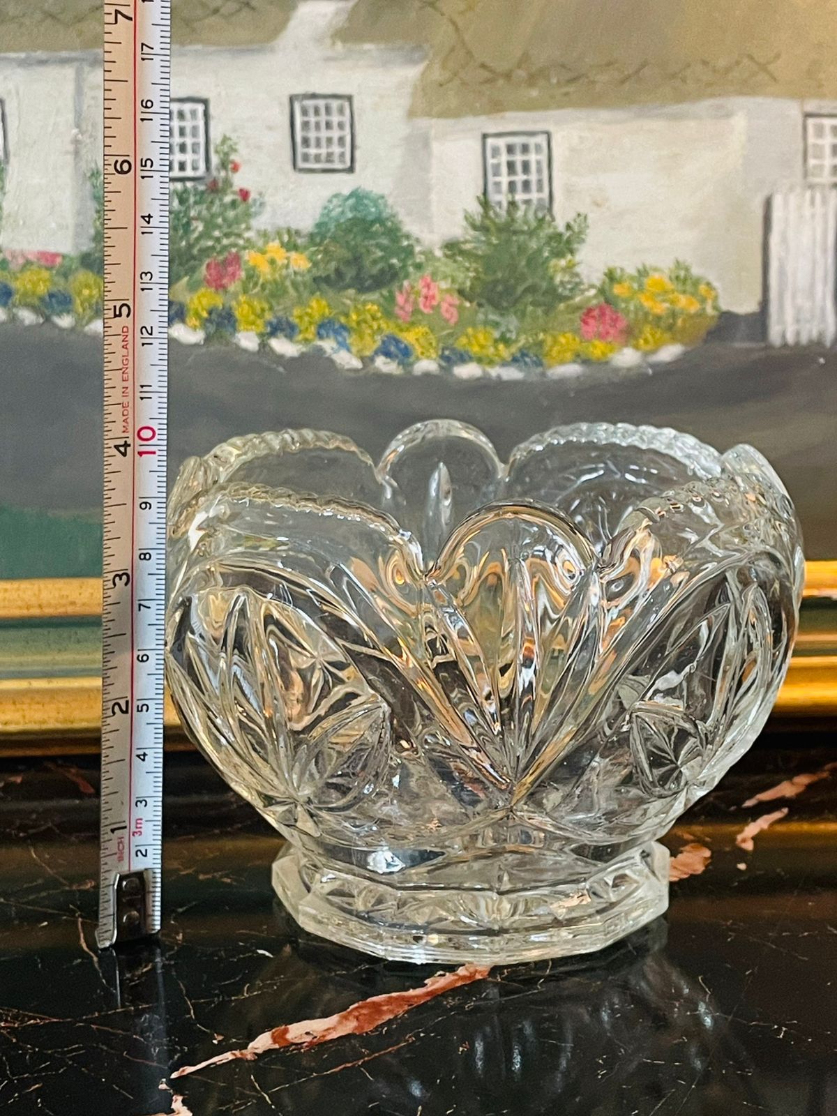 Vintage Cut Crystal Candy Dish / Bowl – Starburst Leaf Pattern