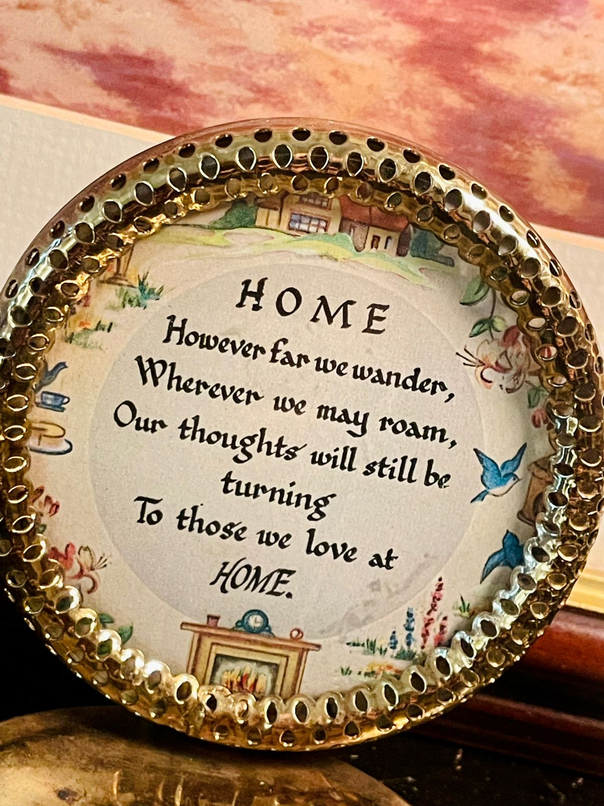 Vintage Brass Tabletop Plaque with Poem – "Home"