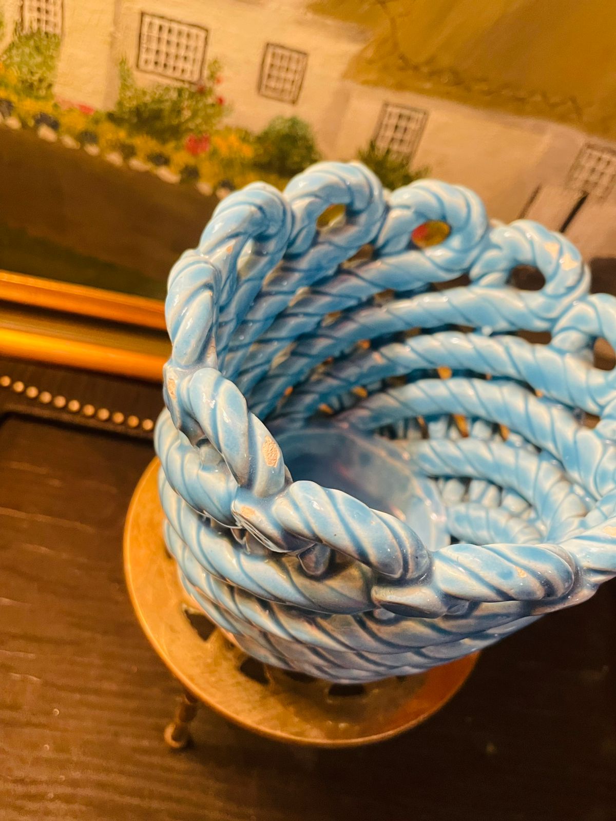 Vintage Blue Planter, Ceramic, Planters, Flower Pots