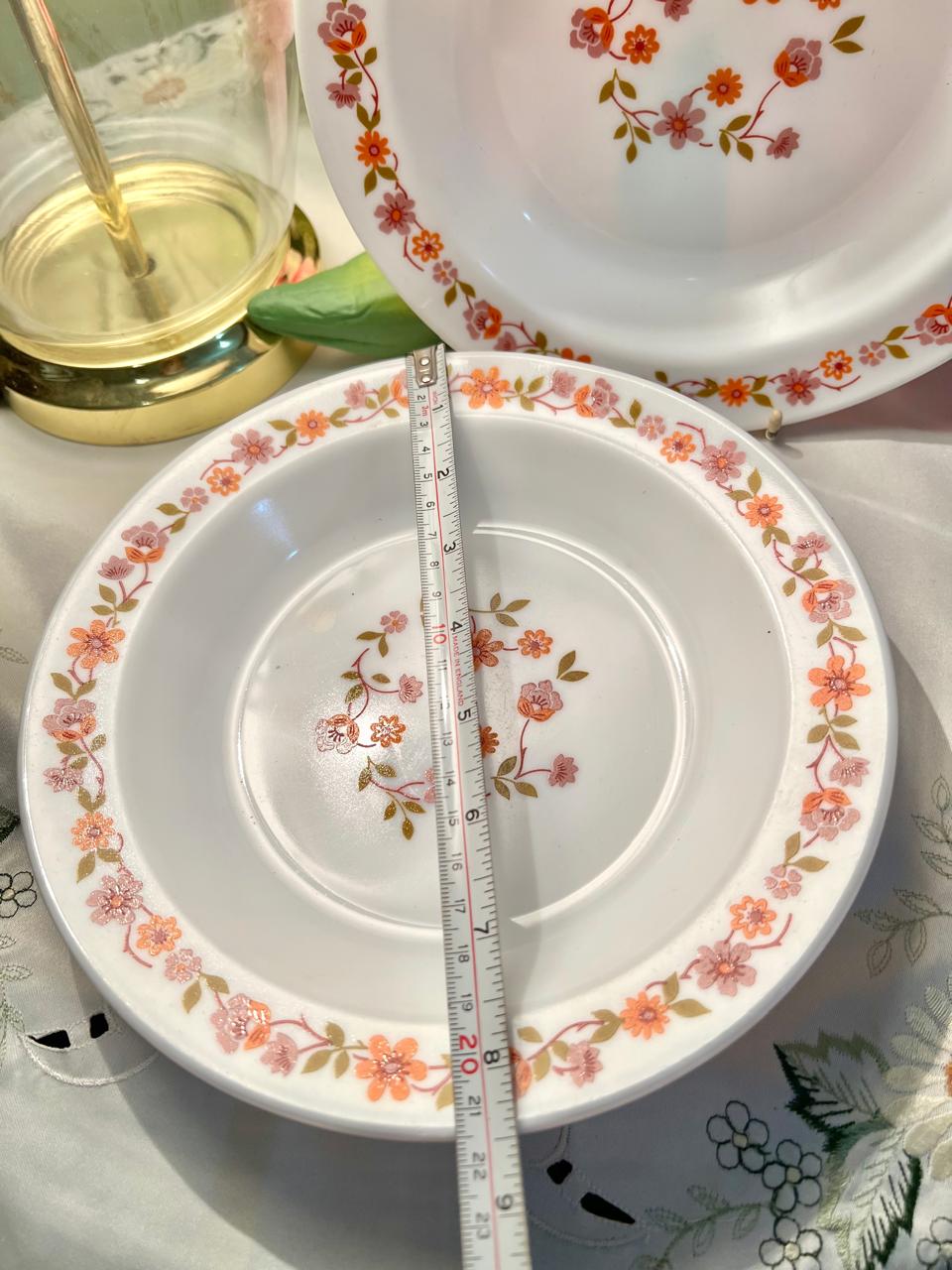 Vintage Floral Deep Plates – Orange & Pink Flower Pattern, Approx. 20 cm – Set of 4