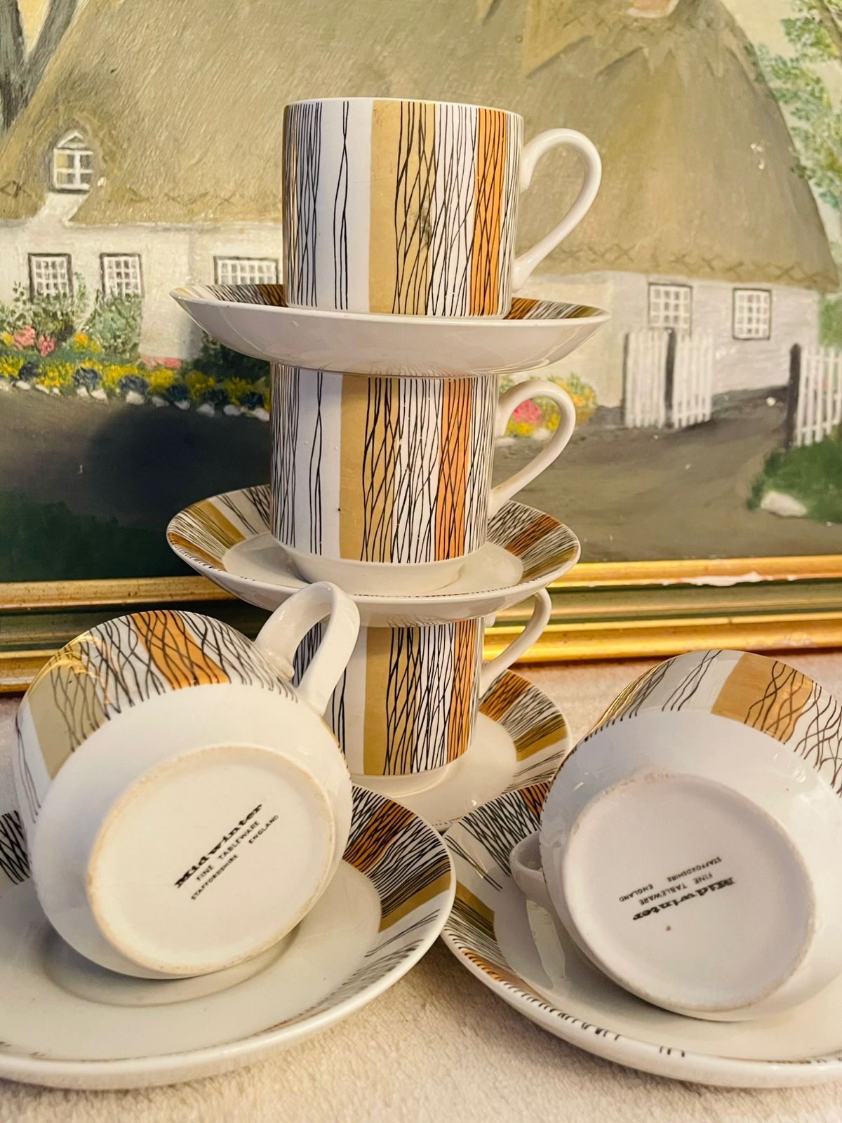 Vintage Set of 5 Coffee Cup Saucers, England