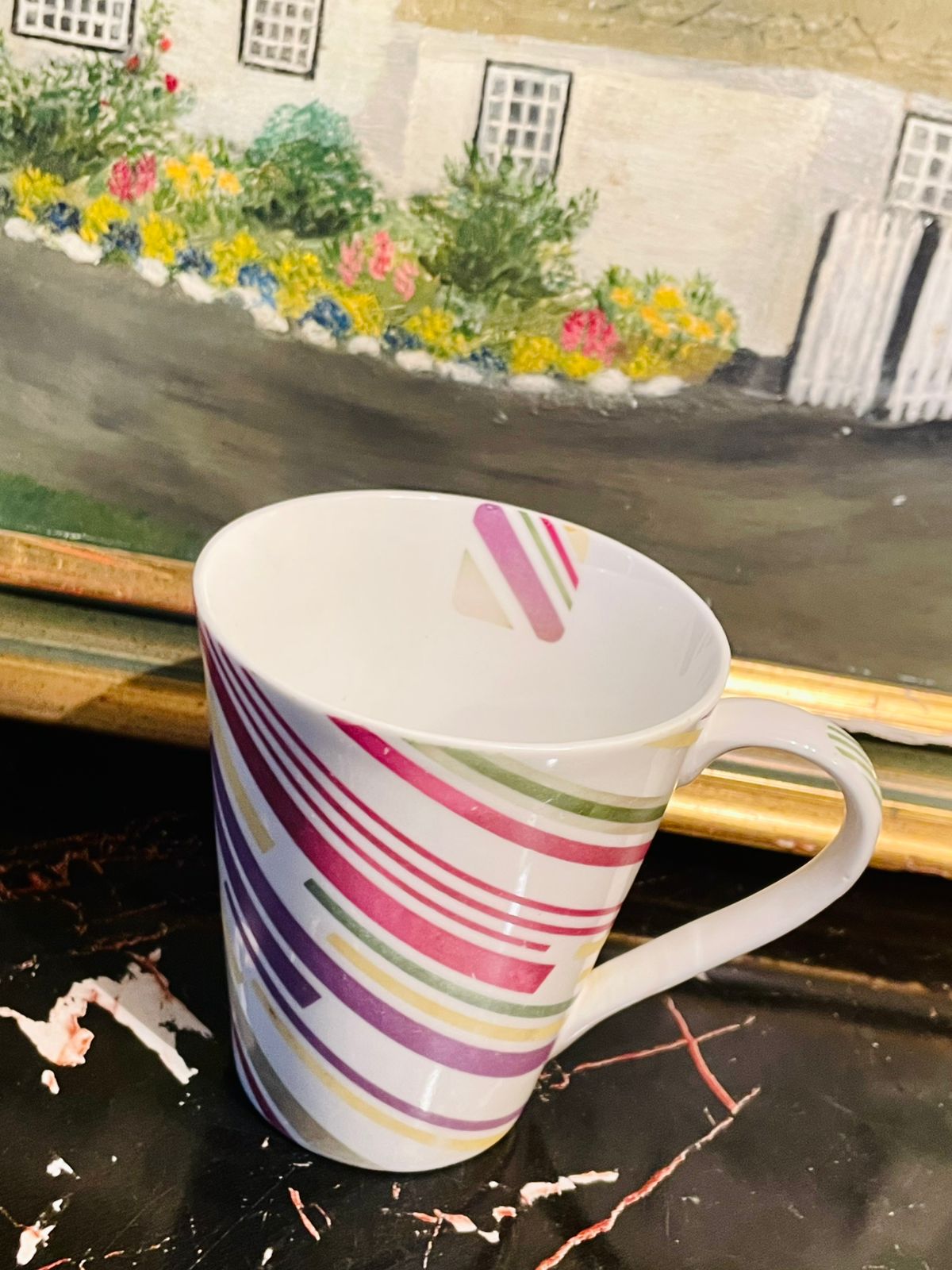 Fine Bone China Mug – Colorful Modern Stripe Design (England)