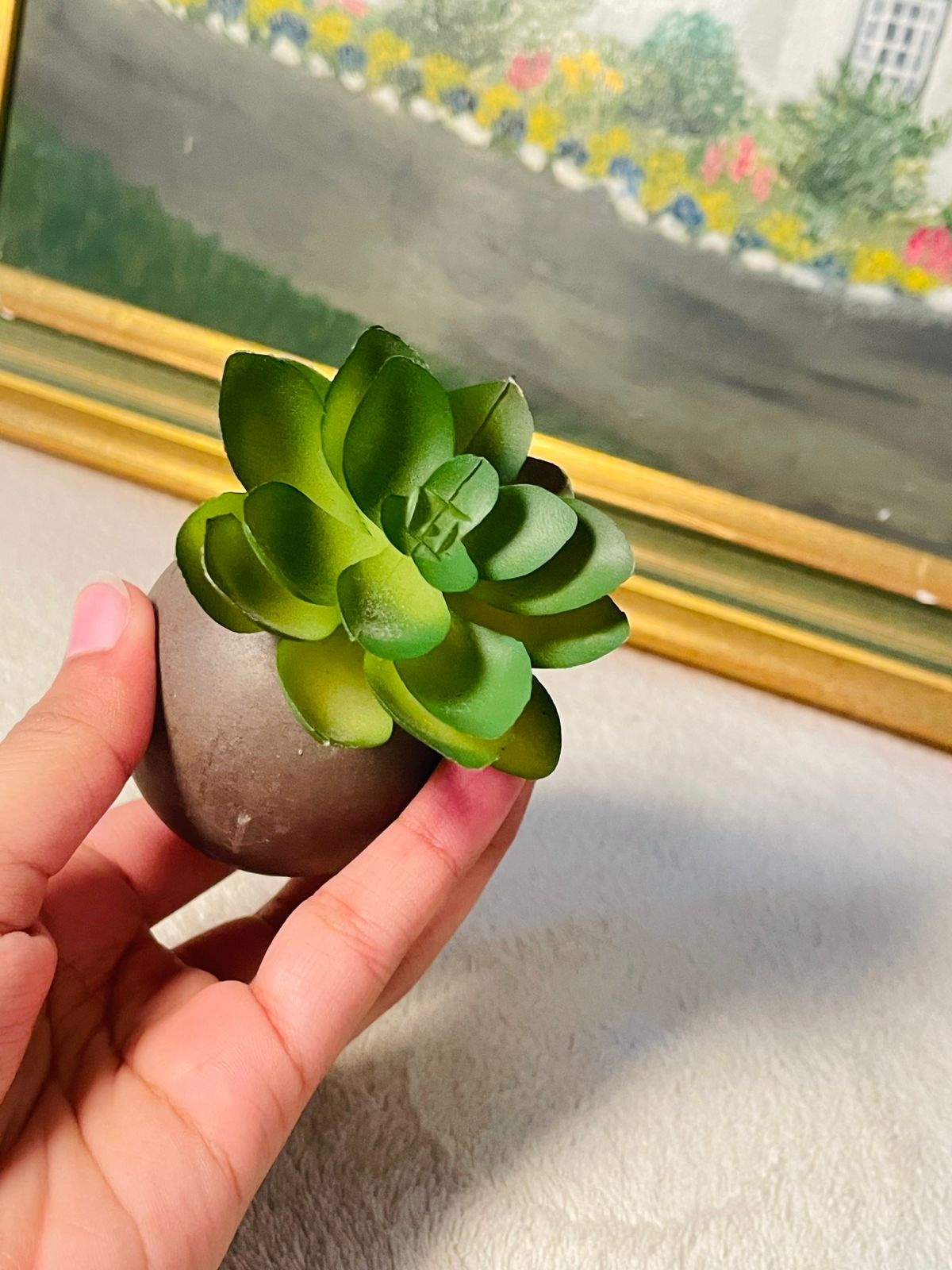 Artificial Mini Succulent Plants in Brown Planter – Faux Potted Greenery Home Decor