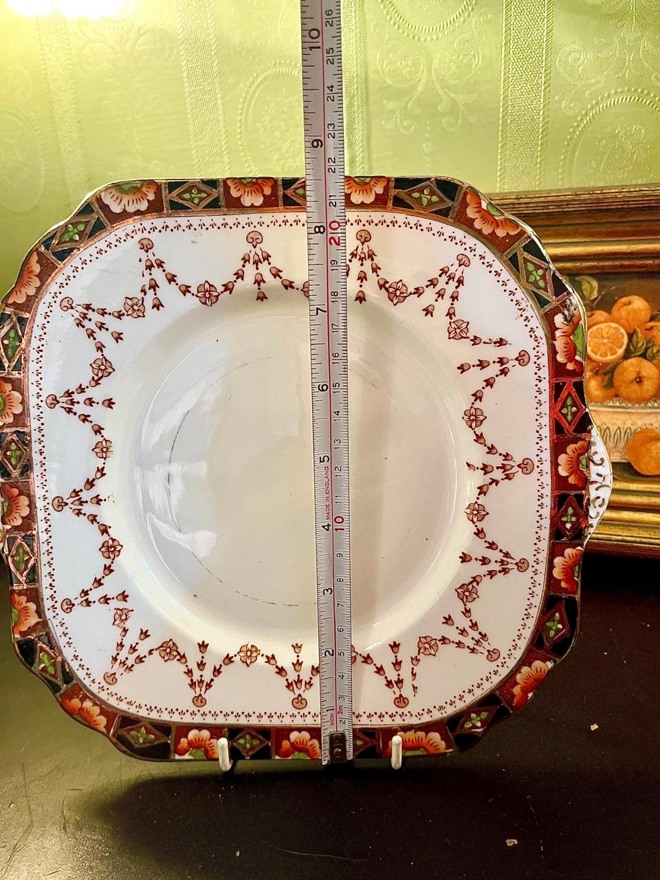 Vintage Floral Square Porcelain Serving platter with Handles – 9 Inch