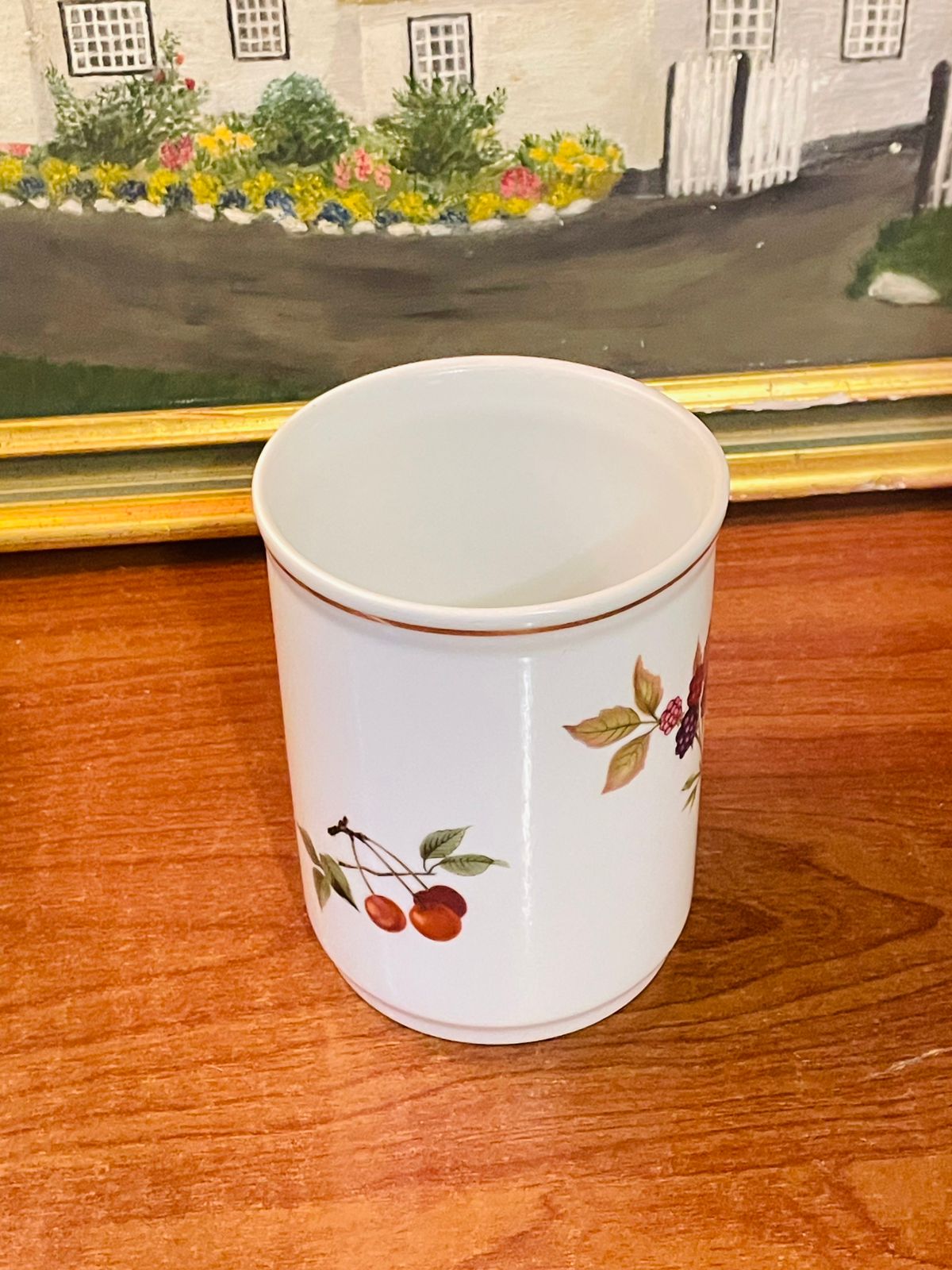 Royal Worcester Evesham Gold Utensil Holder – Vintage English Porcelain Kitchen Vase